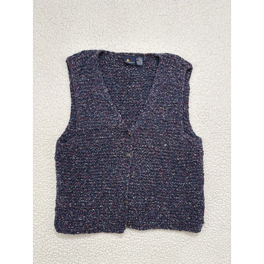 Vtg Liz‎ Sport Sweater Vest Womens S/M Blue Textured Cotton Rag Knit Claiborne
